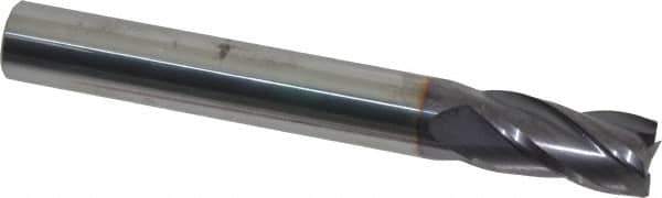 Niagara Cutter - 1/2", 1" LOC, 1/2" Shank Diam, 4" OAL, 4 Flute, Solid Carbide Square End Mill - Single End, TiAlN Finish, Spiral Flute, 30° Helix, Centercutting, Right Hand Cut, Right Hand Flute, Series C430 - USA Tool & Supply