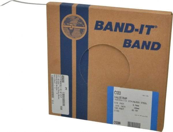 Made in USA - Grade 200 to 300, Stainless Steel Banding Strap Roll - 3/8" Wide x 0.015" Thick - USA Tool & Supply