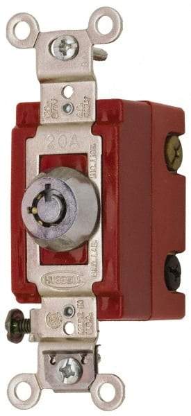 Hubbell Wiring Device-Kellems - 120 to 277 VAC, 20 Amp at 125 Volt, 22 Amp at 250 Volt, SPDT, 6 Tumbler Barrel Key Switch - Clip and Screw Terminal, 7/8 Inch Mount Hole Diameter, On-Off Sequence - USA Tool & Supply