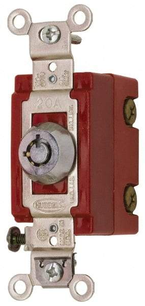 Hubbell Wiring Device-Kellems - 120 to 277 VAC, 20 Amp at 125 Volt, 20 Amp at 250 Volt, SPST, 6 Tumbler Barrel Key Switch - Clip and Screw Terminal, 7/8 Inch Mount Hole Diameter, On-Off Sequence - USA Tool & Supply