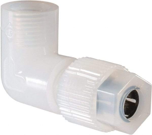 NewAge Industries - 3/8" Tube OD, PFA PTFE Plastic Compression Tube Female Elbow - 1/4 NPT Pipe, 500°F Max, 1/4 Thread - USA Tool & Supply