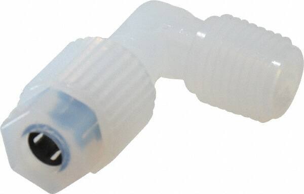 NewAge Industries - 1/4" Tube OD, PFA PTFE Plastic Compression Tube Male Elbow - 1/4 NPT Pipe, 500°F Max, 1/4 Thread - USA Tool & Supply