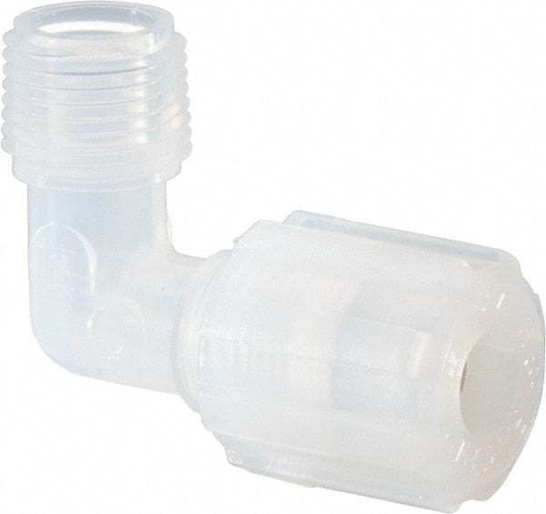 NewAge Industries - 3/8" Tube OD, PFA PTFE Plastic Compression Tube Male Elbow - 3/8 NPT Pipe, 500°F Max, 3/8 Thread - USA Tool & Supply