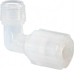 NewAge Industries - 3/8" Tube OD, PFA PTFE Plastic Compression Tube Male Elbow - 3/8 NPT Pipe, 500°F Max, 3/8 Thread - USA Tool & Supply