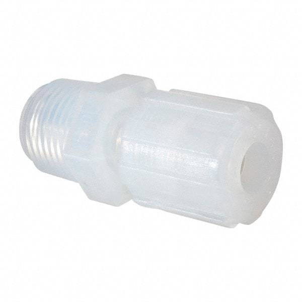 NewAge Industries - 3/8" Tube OD, PFA PTFE Plastic Compression Tube Male Elbow - 1/2 NPT Pipe, 500°F Max, 1/2 Thread - USA Tool & Supply