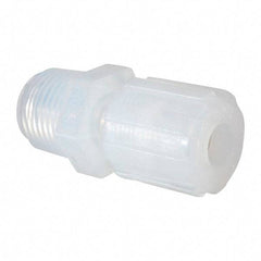 NewAge Industries - 3/8" Tube OD, PFA PTFE Plastic Compression Tube Male Elbow - 1/2 NPT Pipe, 500°F Max, 1/2 Thread - USA Tool & Supply