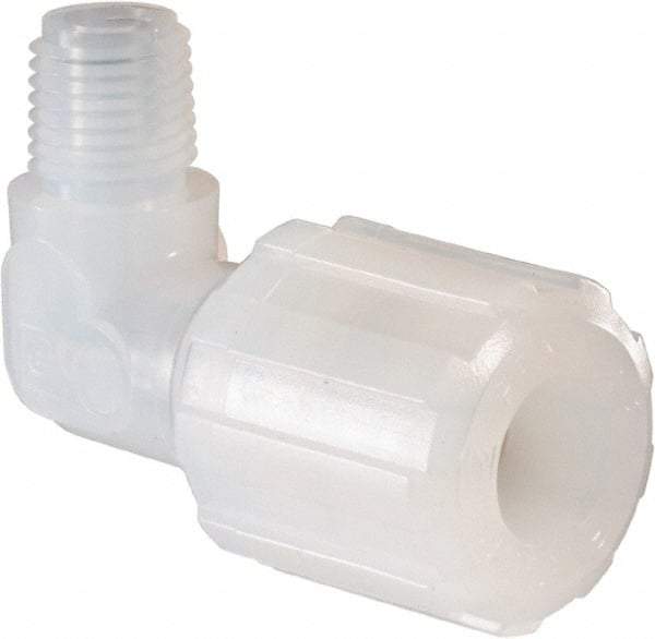 NewAge Industries - 1/2" Tube OD, PFA PTFE Plastic Compression Tube Male Elbow - 1/4 NPT Pipe, 500°F Max, 1/4 Thread - USA Tool & Supply