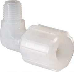 NewAge Industries - 1/2" Tube OD, PFA PTFE Plastic Compression Tube Male Elbow - 1/4 NPT Pipe, 500°F Max, 1/4 Thread - USA Tool & Supply