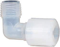 NewAge Industries - 1/2" Tube OD, PFA PTFE Plastic Compression Tube Male Elbow - 3/8 NPT Pipe, 500°F Max, 3/8 Thread - USA Tool & Supply
