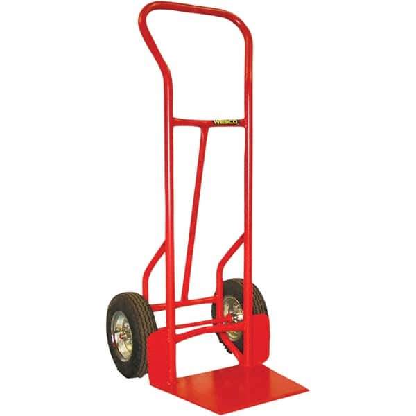 Wesco Industrial Products - 900 Lb Capacity 53" OAH Hand Truck - 13 x 17-1/2" Base Plate, Swept Back, Continuous Handle, Steel, Solid Rubber Wheels - USA Tool & Supply