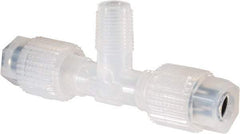 NewAge Industries - 1/4" Tube OD, PFA PTFE Plastic Compression Tube Male Branch Tee - 1/8 NPT Pipe, 500°F Max, 1/8 Thread - USA Tool & Supply