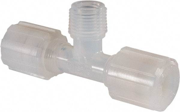 NewAge Industries - 3/8" Tube OD, PFA PTFE Plastic Compression Tube Male Branch Tee - 3/8 NPT Pipe, 500°F Max, 3/8 Thread - USA Tool & Supply