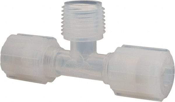 NewAge Industries - 3/8" Tube OD, PFA PTFE Plastic Compression Tube Male Branch Tee - 1/2 NPT Pipe, 500°F Max, 1/2 Thread - USA Tool & Supply
