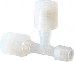 NewAge Industries - 1/4" Tube OD, PFA PTFE Plastic Compression Tube Male Run Tee - 1/4 NPT Pipe, 500°F Max, 1/4 Thread - USA Tool & Supply