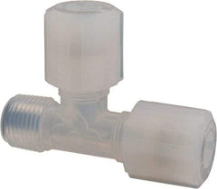 NewAge Industries - 1/2" Tube OD, PFA PTFE Plastic Compression Tube Male Run Tee - 1/2 NPT Pipe, 500°F Max, 1/2 Thread - USA Tool & Supply