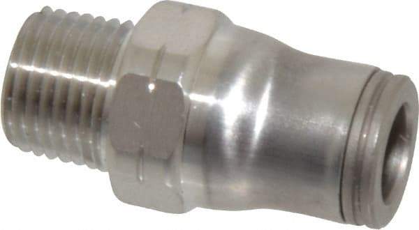 Legris - 1/4" Outside Diam, 1/8 NPT, Stainless Steel Push-to-Connect Male Connector - 435 Max psi, Tube to Male NPT Connection, FKM O-Ring - USA Tool & Supply