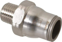 Legris - 1/2" Outside Diam, 1/4 NPT, Stainless Steel Push-to-Connect Male Connector - 435 Max psi, Tube to Male NPT Connection, FKM O-Ring - USA Tool & Supply