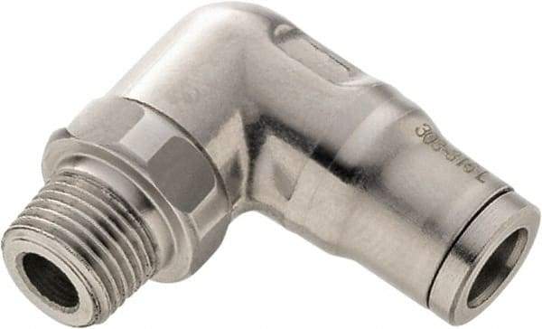 Legris - 1/2" Outside Diam, 3/8 NPT, Stainless Steel Push-to-Connect Male Elbow - 435 Max psi, Tube to Male NPT Connection, FKM O-Ring - USA Tool & Supply