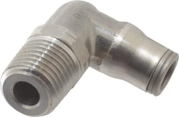 Legris - 1/4" Outside Diam, 1/4 NPT, Stainless Steel Push-to-Connect Male Elbow - 290 Max psi, Tube to Male NPT Connection, FKM O-Ring - USA Tool & Supply