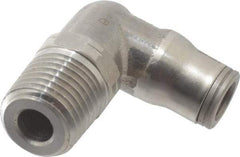 Legris - 1/4" Outside Diam, 1/4 NPT, Stainless Steel Push-to-Connect Male Elbow - 290 Max psi, Tube to Male NPT Connection, FKM O-Ring - USA Tool & Supply