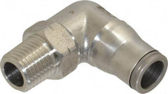 Legris - 3/8" Outside Diam, 1/4 NPT, Stainless Steel Push-to-Connect Male Elbow - 435 Max psi, Tube to Male NPT Connection, FKM O-Ring - USA Tool & Supply