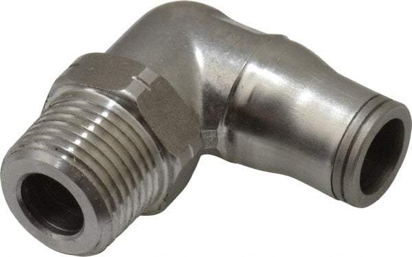 Legris - 3/8" Outside Diam, 3/8 NPT, Stainless Steel Push-to-Connect Male Elbow - 435 Max psi, Tube to Male NPT Connection, FKM O-Ring - USA Tool & Supply