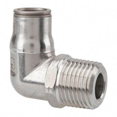Legris - 1/2" Outside Diam, 1/2 NPT, Stainless Steel Push-to-Connect Male Elbow - 435 Max psi, Tube to Male NPT Connection, FKM O-Ring - USA Tool & Supply
