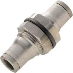 Legris - 1/2" Outside Diam, Stainless Steel Push-to-Connect Bulkhead Union - 435 Max psi, Tube to Tube Connection, FKM O-Ring - USA Tool & Supply