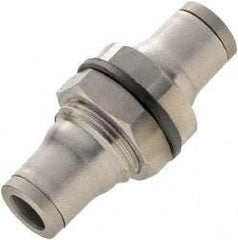 Legris - 1/2" Outside Diam, Stainless Steel Push-to-Connect Bulkhead Union - 435 Max psi, Tube to Tube Connection, FKM O-Ring - USA Tool & Supply