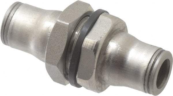 Legris - 1/4" Outside Diam, Stainless Steel Push-to-Connect Bulkhead Union - 435 Max psi, FKM O-Ring, Tube to Tube - USA Tool & Supply
