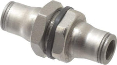Legris - 1/4" Outside Diam, Stainless Steel Push-to-Connect Bulkhead Union - 435 Max psi, FKM O-Ring, Tube to Tube - USA Tool & Supply