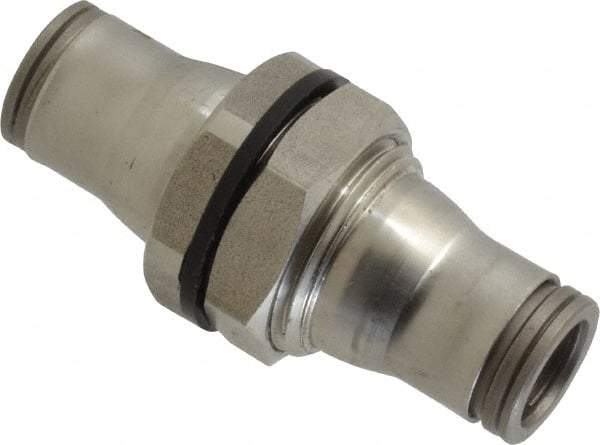 Legris - 3/8" Outside Diam, Stainless Steel Push-to-Connect Bulkhead Union - 435 Max psi, FKM O-Ring, Tube to Tube - USA Tool & Supply