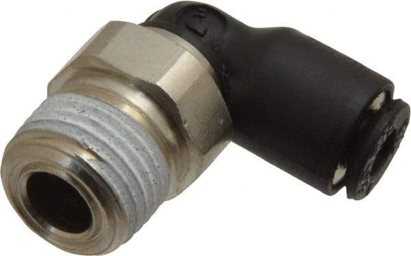 Legris - 1/8" OD, 1/8 NPT, Nylon/Nickel Plated Brass Push-to-Connect Male Elbow - 290 Max psi - USA Tool & Supply