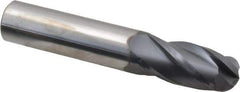 SGS - 5/8" Diam, 1-1/4" LOC, 4 Flute Solid Carbide Ball End Mill - AlTiN Finish, Single End, 3-1/2" OAL, 5/8" Shank Diam, Spiral Flute - USA Tool & Supply