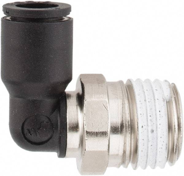 Legris - 1/4" OD, 1/4 NPT, Nylon/Nickel Plated Brass Push-to-Connect Male Elbow - 290 Max psi - USA Tool & Supply