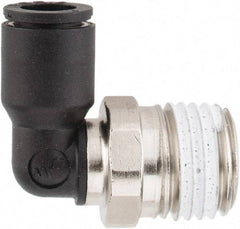 Legris - 1/4" OD, 1/4 NPT, Nylon/Nickel Plated Brass Push-to-Connect Male Elbow - 290 Max psi - USA Tool & Supply
