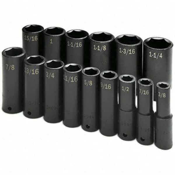 SK - 1/2" Drive Deep Impact Socket Set - 3/8 to 1-1/4", Inch Measurement Standard - USA Tool & Supply