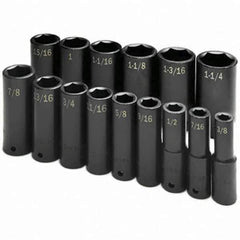 SK - 1/2" Drive Deep Impact Socket Set - 3/8 to 1-1/4", Inch Measurement Standard - USA Tool & Supply