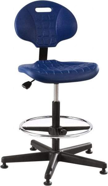 Bevco - 21 to 31" High Adjustable Height Swivel Stool - 27" Wide x 27" Deep, Polyurethane Seat, Blue - USA Tool & Supply