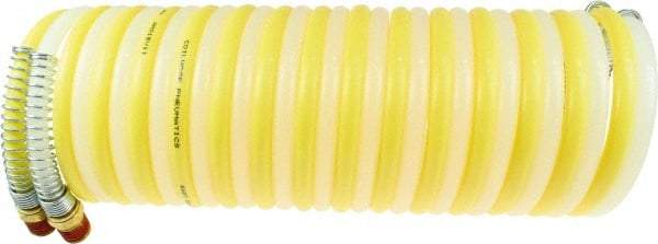 Coilhose Pneumatics - 1/2" ID, 1/2 Thread, 25' Long, Yellow & Natural Nylon Coiled & Self Storing Hose - 170 Max psi, Male Swivel x Male Swivel - USA Tool & Supply