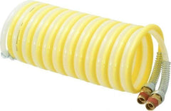 Coilhose Pneumatics - 1/4" ID, 1/4 Thread, 12' Long, Yellow & Natural Nylon Coiled & Self Storing Hose - 185 Max psi, Male Swivel x Male Swivel - USA Tool & Supply