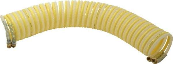 Coilhose Pneumatics - 1/4" ID, 1/4 Thread, 25' Long, Yellow & Natural Nylon Coiled & Self Storing Hose - 185 Max psi, Male Swivel x Male Swivel - USA Tool & Supply