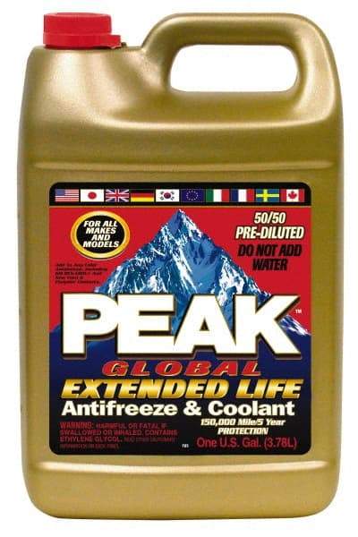 Peak - 1 Gal Extended Life Premixed Antifreeze & Coolant - Ethylene Glycol, Organic Acid Inhibitor, De-Ionized Water Composition - USA Tool & Supply