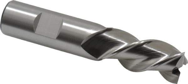 Cleveland - 3/4", 1-5/8" LOC, 3/4" Shank Diam, 3-3/4" OAL, 3 Flute, Powdered Metal Square End Mill - Single End, Uncoated, Spiral Flute, 42° Helix, Centercutting, Left Hand Cut, Left Hand Flute, Series PM-539L - USA Tool & Supply