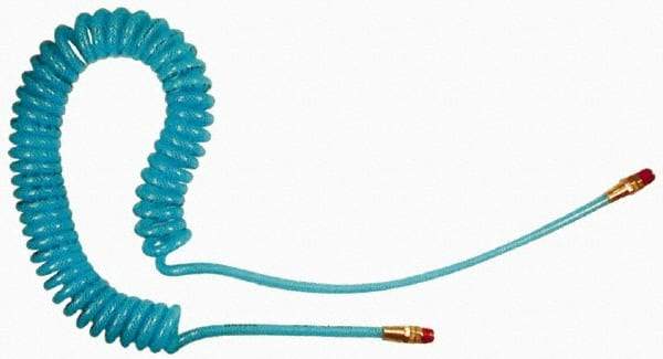 Coilhose Pneumatics - 5/16" ID, 1/4 Thread, 15' Long, Transparent Blue Polyurethane Coiled & Self Storing Hose - 200 Max psi, Male Swivel x Male Swivel - USA Tool & Supply