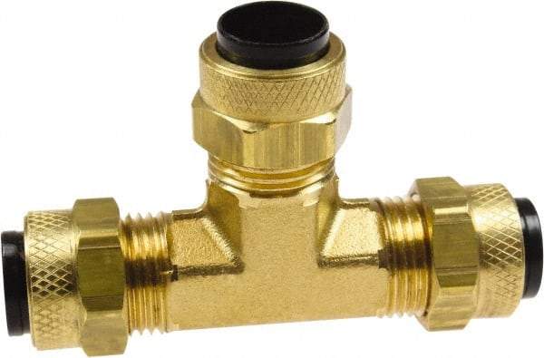 Coilhose Pneumatics - 3/8 x 1/4" OD, Brass Union Tee - Comp x Comp x Comp Ends - USA Tool & Supply