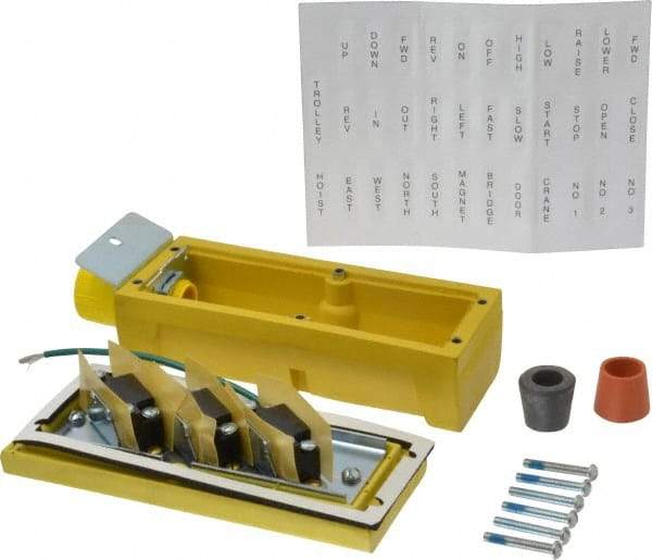 Woodhead Electrical - 3 Operator, Mushroom Head Pendant Control Station - No Legend, Momentary Switch, NO/NC Contact - USA Tool & Supply