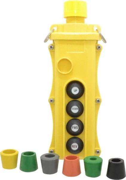 Woodhead Electrical - 4 Operator, Mushroom Head Pendant Control Station - No Legend, No On/Off Switch, NO/NC Contact, NEMA 4X - USA Tool & Supply