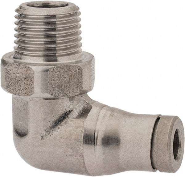 Legris - 4mm Outside Diam, 1/8 BSPT, Stainless Steel Push-to-Connect Male Elbow - 290 Max psi, Tube to Male BSPT Connection, FKM O-Ring - USA Tool & Supply