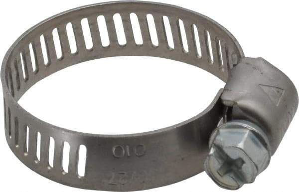 IDEAL TRIDON - SAE Size 10, 1/2 to 1-1/16" Diam, Stainless Steel Miniature Worm Drive Clamp - 5/16" Wide, Material Grade 301, Series 325 - USA Tool & Supply